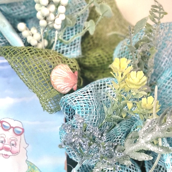 Christmas Beach Santa Wreath Coastal Starfish Rudolph Deco Mesh Bow - Picture 7 of 8